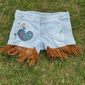 OOAK Upcycled blue Jean shorts.
